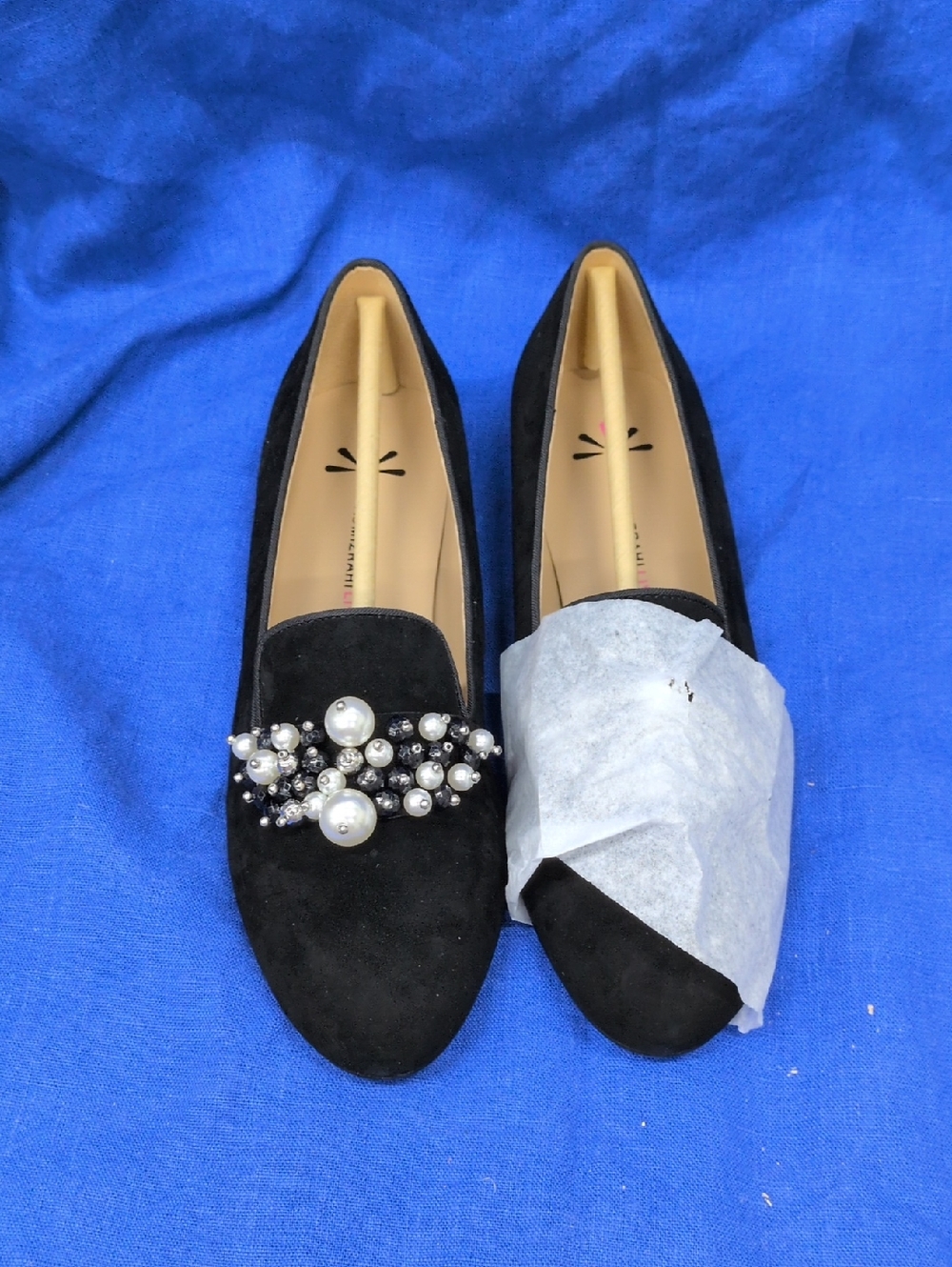 Isaac Mizrahi Live Women's Black Pearl-Embellished Suede Loafers
